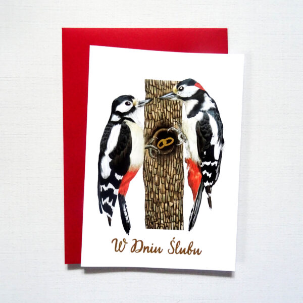 Kartka Ślubna z Ptakami - Dzięcioły