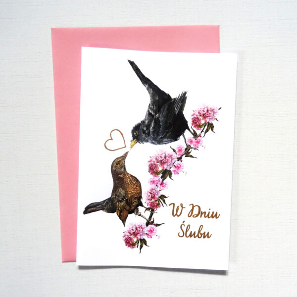 Kartka Ślubna z Ptakami, Kosy Zakochana Para