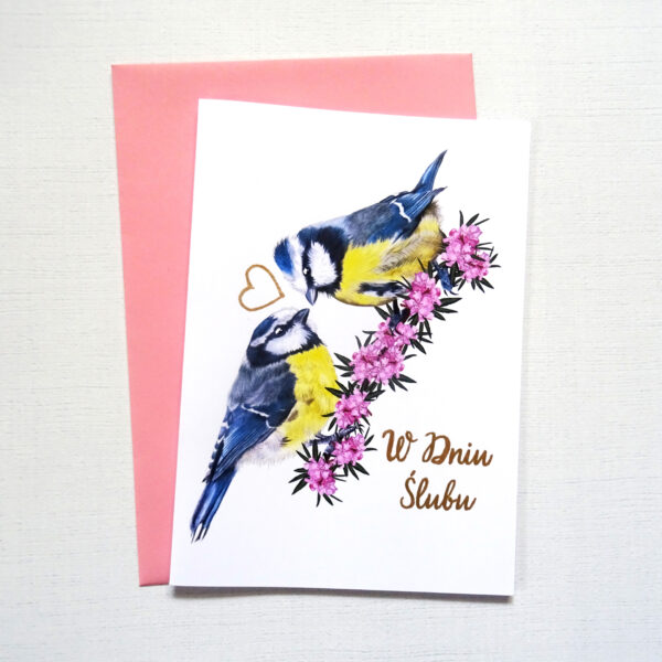 Kartka Ślubna z Ptakami - Sikorki