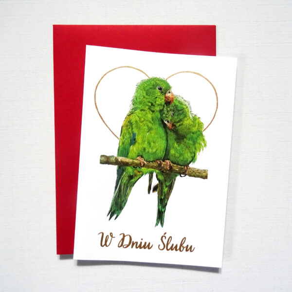 Papużki Nierozłączki Kartka Ślubna, Papugi Zakochana Para