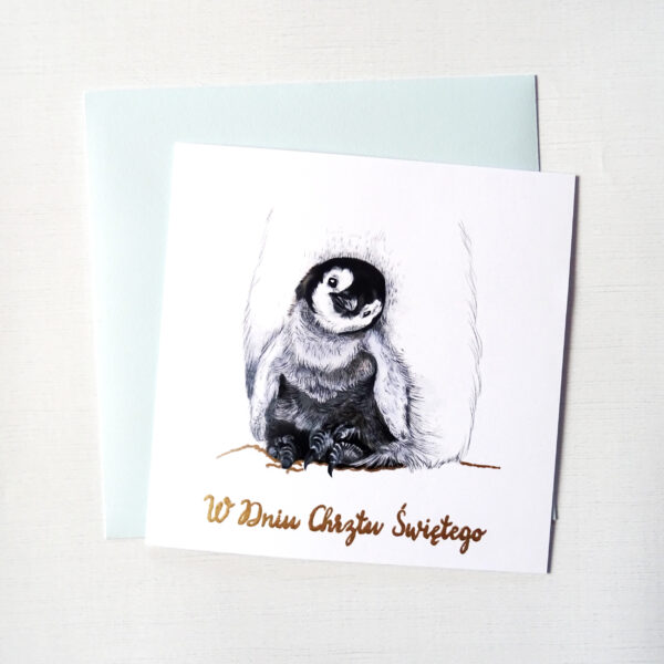 Kartka na Chrzest z Pingwinkiem, W Dniu Chrztu Świętego