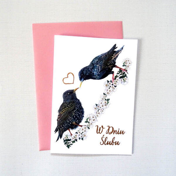Kartka Ślubna z Ptakami - Szpaki