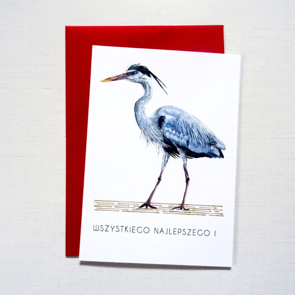 Kartka Urodzinowa z Czaplą, Wszystkiego Najlepszego