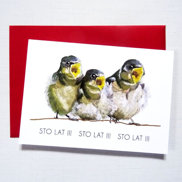 Kartka Urodzinowa z Śpiewającym Ptasim Trio, Sto Lat