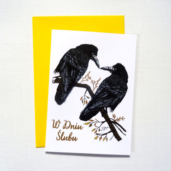 Kartka Ślubna z Ptakami, Gawrony Zakochana Para