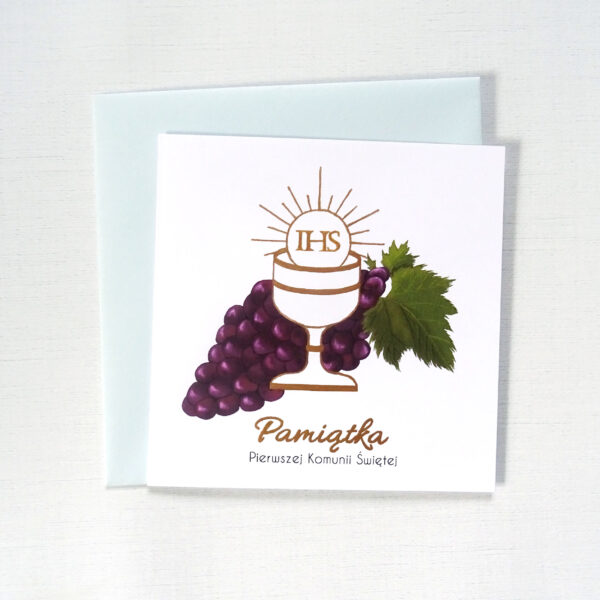 Kartka Komunijna z Kielichem i Hostią, Pamiątka Pierwszej Komunii Świętej