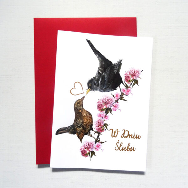 Kartka Ślubna z Ptakami, Kosy Zakochana Para