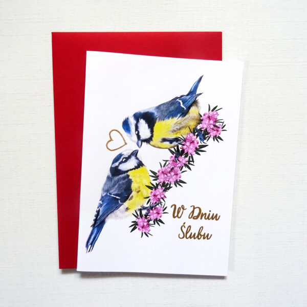 Kartka Ślubna z Ptakami, Sikorki Zakochana Para