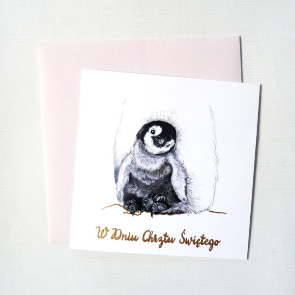 Kartka na Chrzest z Pingwinkiem, W Dniu Chrztu Świętego