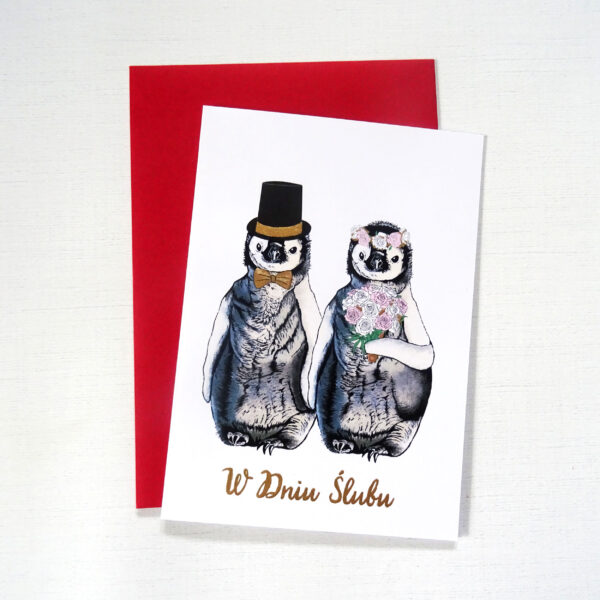 Kartka Ślubna z Ptakami, Pingwiny Młoda Para