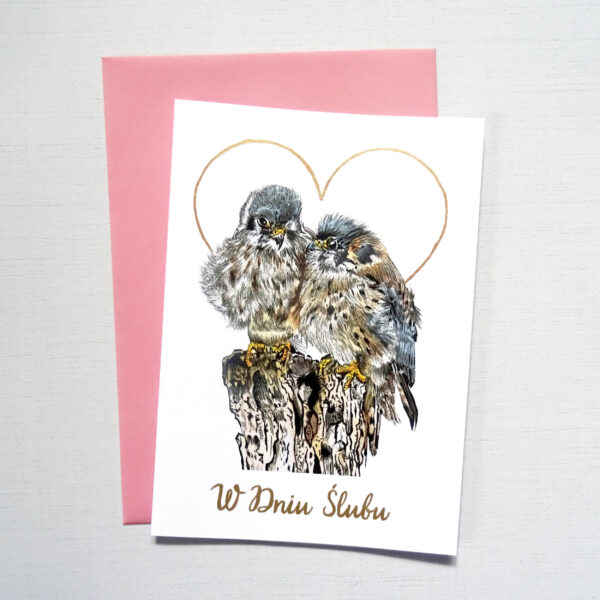 Kartka Ślubna z Ptakami, Pustułki Zakochana Para