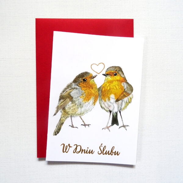Kartka Ślubna z Ptakami, Rudziki Zakochana Para