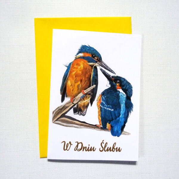 Kartka Ślubna z Ptakami, Zimorodki Zakochana Para