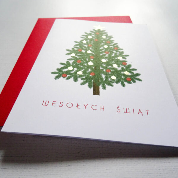 Kartka Świąteczna z Choinką, Tradycyjna Kartka na Święta, Wesołych Świąt