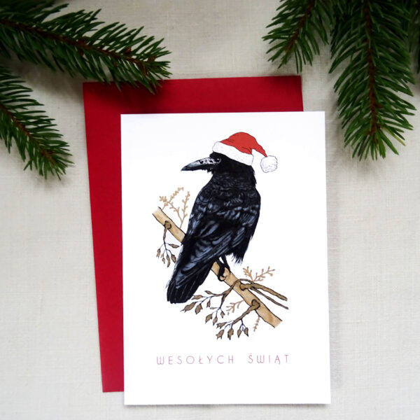 Kartka Świąteczna z Gawronem, Ptaki Polski, Wesołych Świąt