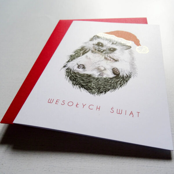 Kartka Świateczna z Jeżykiem, Urocza Kartka z Zwierzakiem, Wesołych Świąt