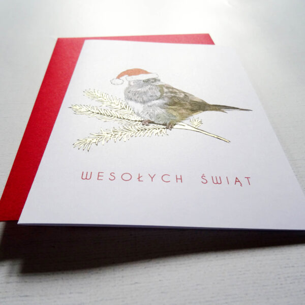 Kartka Świąteczna z Junko, Kartka na Święta z Ptakiem, Wesołych Świąt