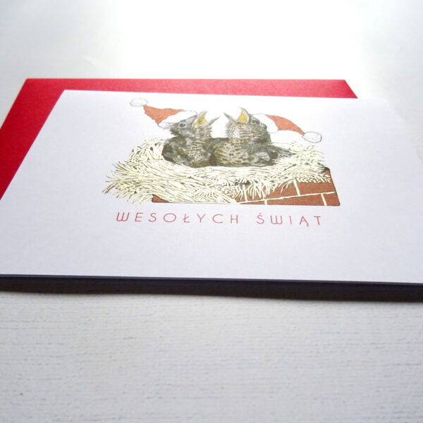 Kartka Świąteczna z dwoma Kosami, Ptaki Polski, Wesołych Świąt