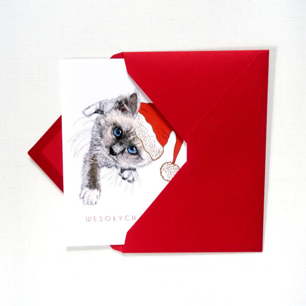 Kartka Świąteczna z Kotkiem, Urocze Zwierzątko, Wesołych Świąt