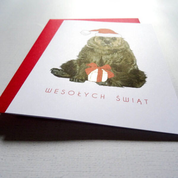 Kartka Świąteczna z Misiem, Zwierzęta Leśne, Wesołych Świąt