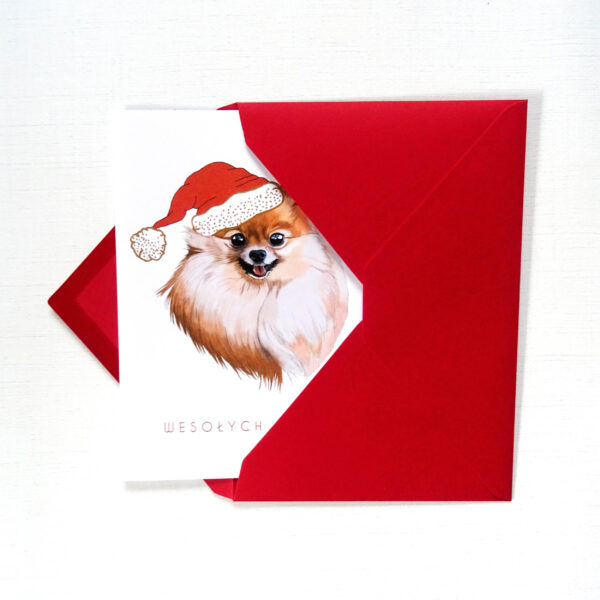 Kartka Świąteczna z Pieskiem, Uroczy Pomeranian, Wesołych Świąt