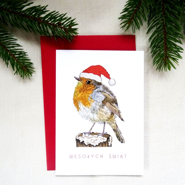 Kartka Świąteczna z Rudzikiem, Ptaki Polski, Wesołych Świąt