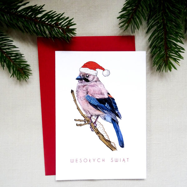 Kartka Świąteczna z Sójką, Ptaki Polski, Wesołych Świąt