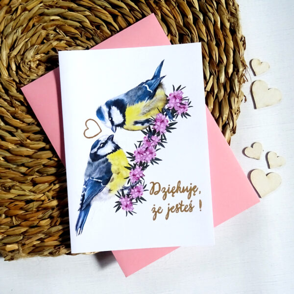 Kartka Walentynkowa z Ptakami, Sikorka Zakochana Para, Personalizowana Kartka na Walentynki