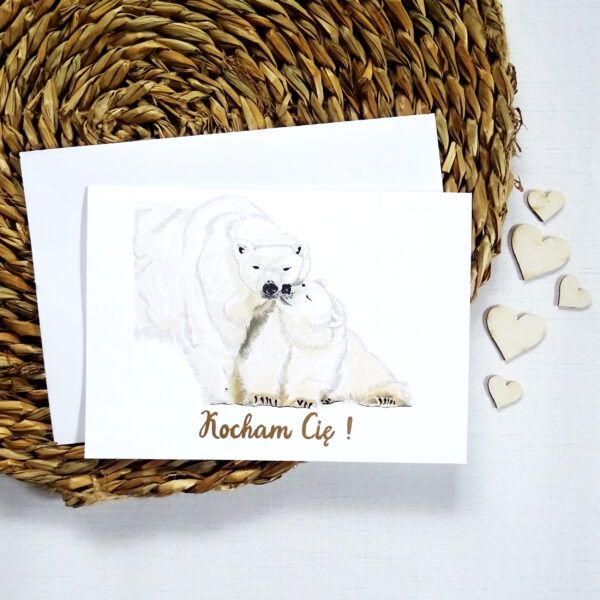 Kartka Walentynkowa z Misiami, Białe Misie Zakochana Para, Personalizowana Kartka na Walentynki
