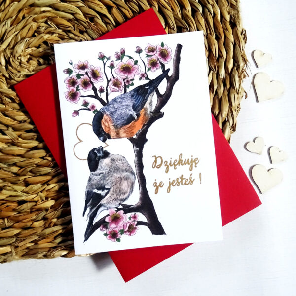 Kartka Walentynkowa z Ptakami, Gile Zakochana Para, Personalizowana Kartka na Walentynki