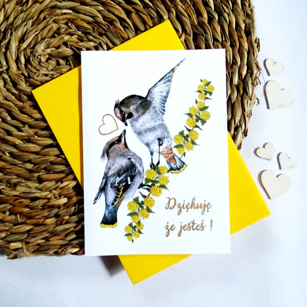 Kartka Walentynkowa z Ptakami, Jemiołuszki Zakochana Para, Personalizowana Kartka na Walentynki