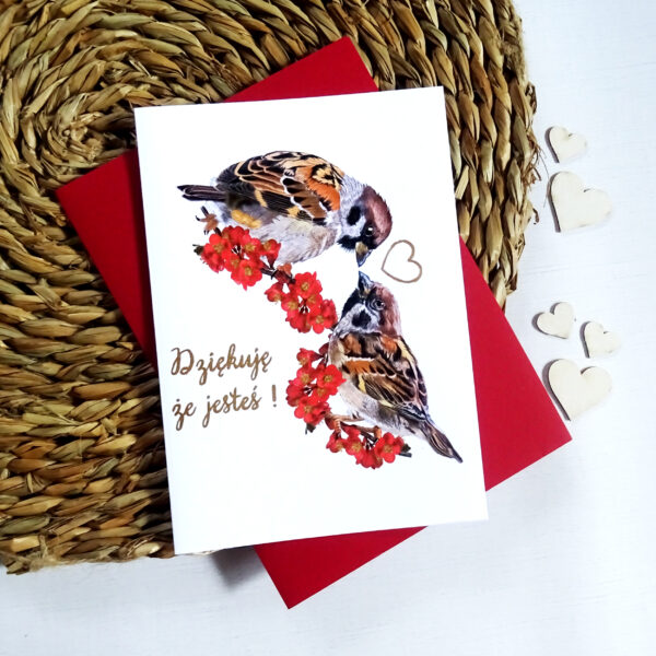 Kartka Walentynkowa z Ptakami, Mazurki Zakochana Para, Personalizowana Kartka na Walentynki