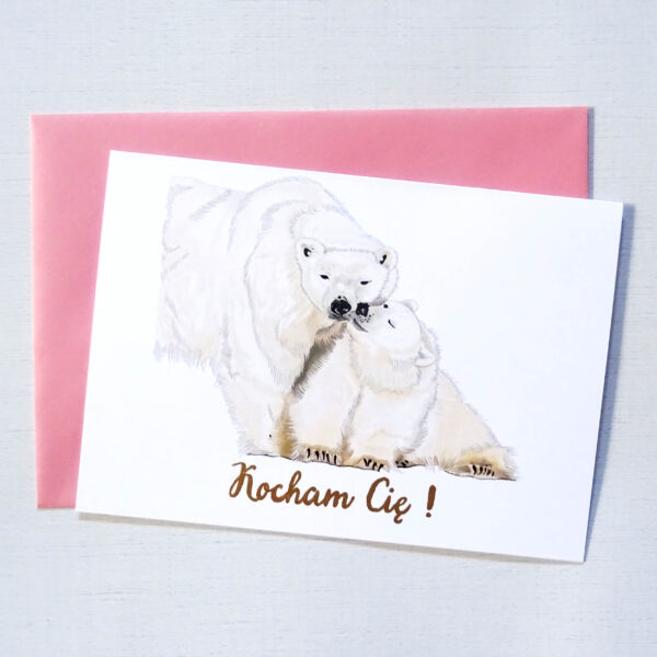 Kartka Walentynkowa z Misiami, Białe Misie Zakochana Para, Personalizowana Kartka na Walentynki