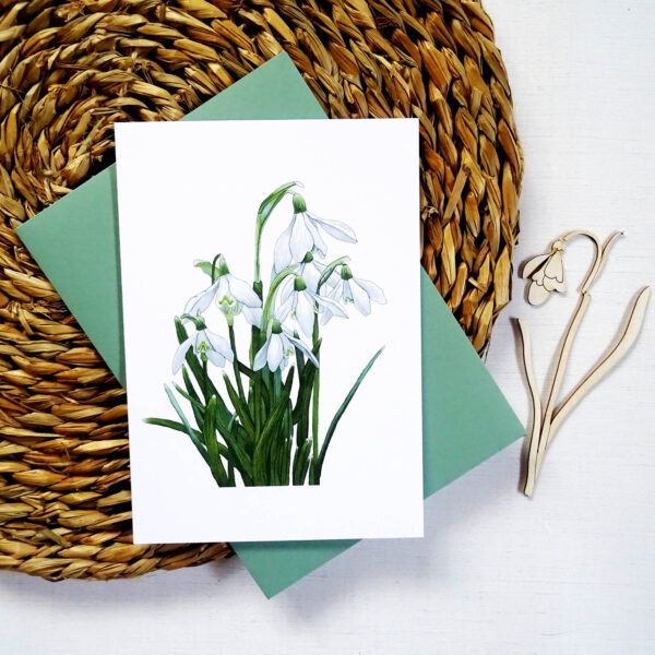 Uniwersalna Kartka Okolicznościowa z wiosennymi Przebiśniegami na każdą okazję.