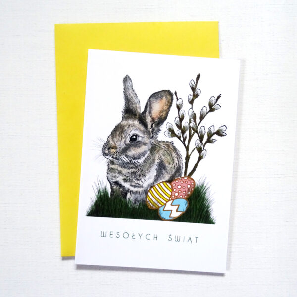 Kartka Wielkanocna z Króliczkiem, Wesołych Świąt, Wiosenna Kartka