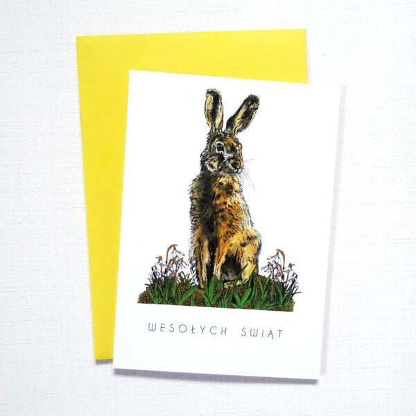 Kartka Wielkanocna z Zającem, Wesołych Świąt, Wiosenna Kartka