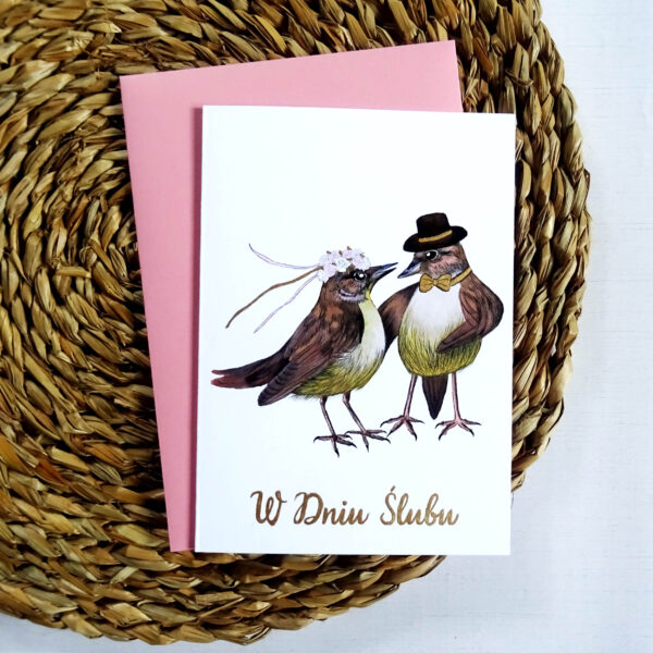 Kartka Ślubna z Słowikami, Zakochana Para Ptaków, W Dniu Ślubu