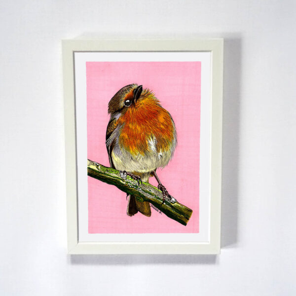 Oryginalna Ilustracja Rudzika na Różowym tle do minimalistycznej ściany.