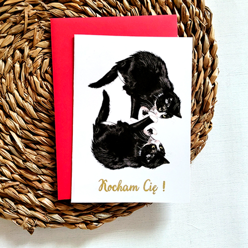 Kartka Walentynkowa z Czarnymi Kotkami, Zakochana Para Kotów